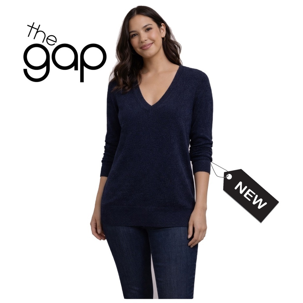 NWT the Gap V Neck Long Sleeve Sweater Glitter Sparkle Knit xs